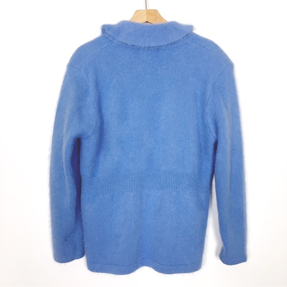 Vintage cardigan shacket light blue angora ruffle collar fluffy soft pastel - Picture 2 of 10